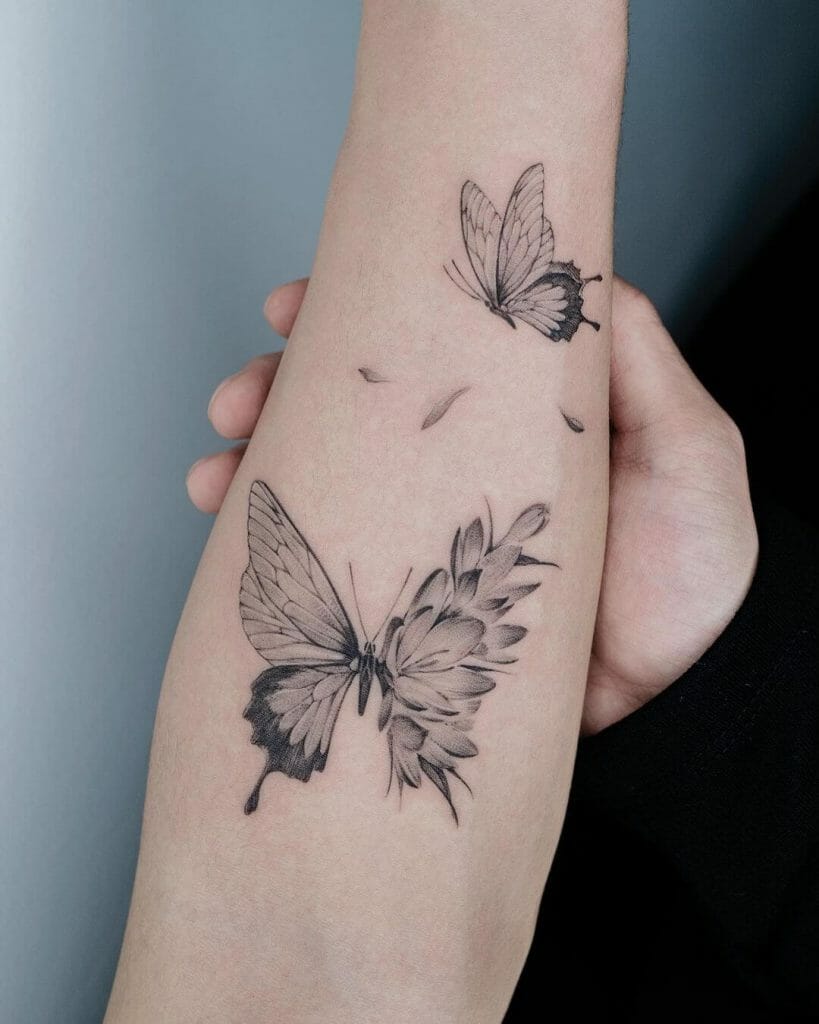 Butterfly X Petals Tattoo