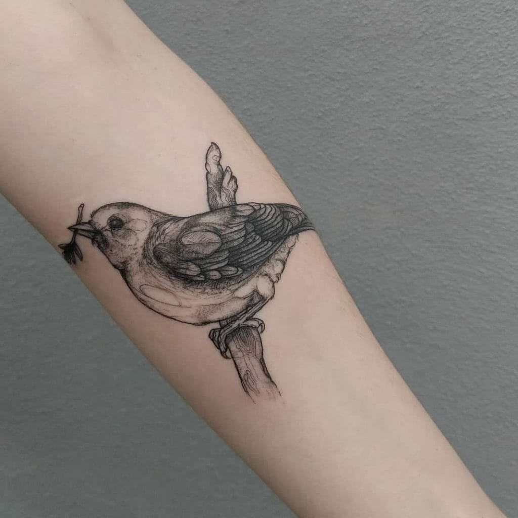 Canary Yellow Bird Tattoo In Monochrome Hue