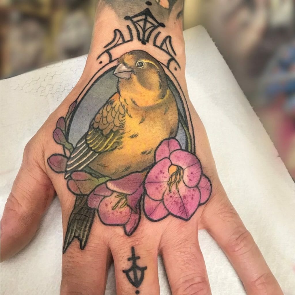 Canary Yellow Tattoo With Flowers