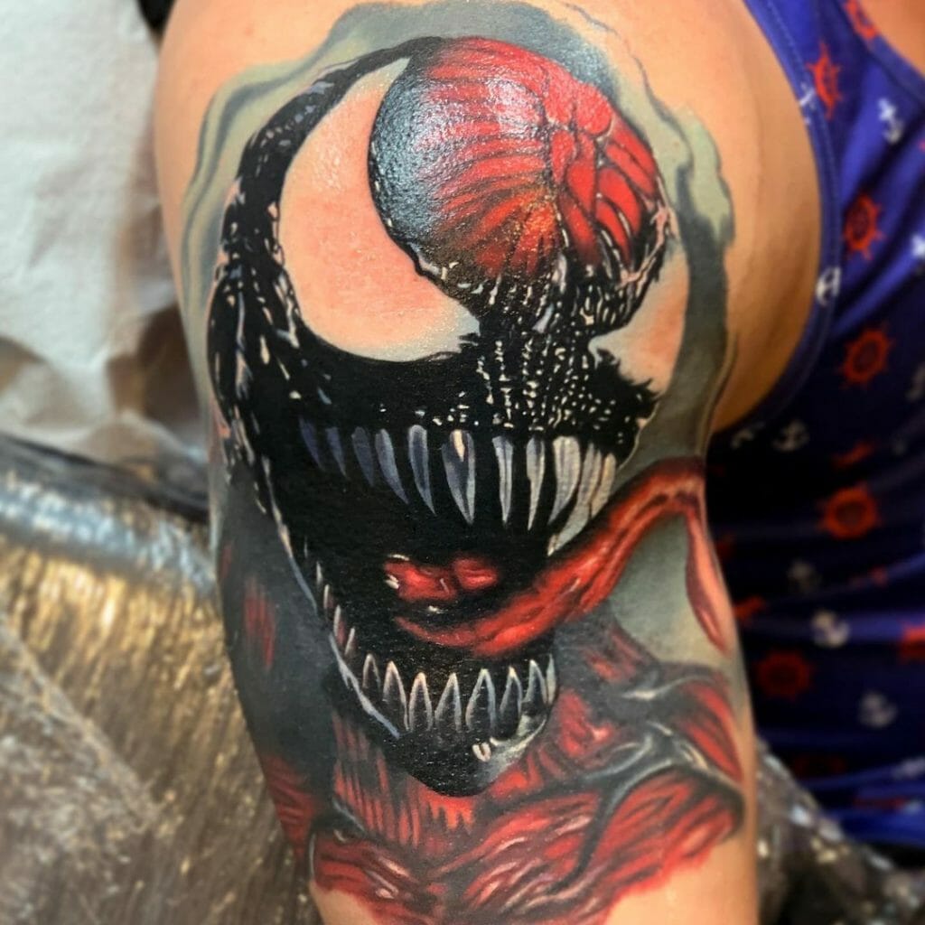 Carnage Face Tattoo For Bicep