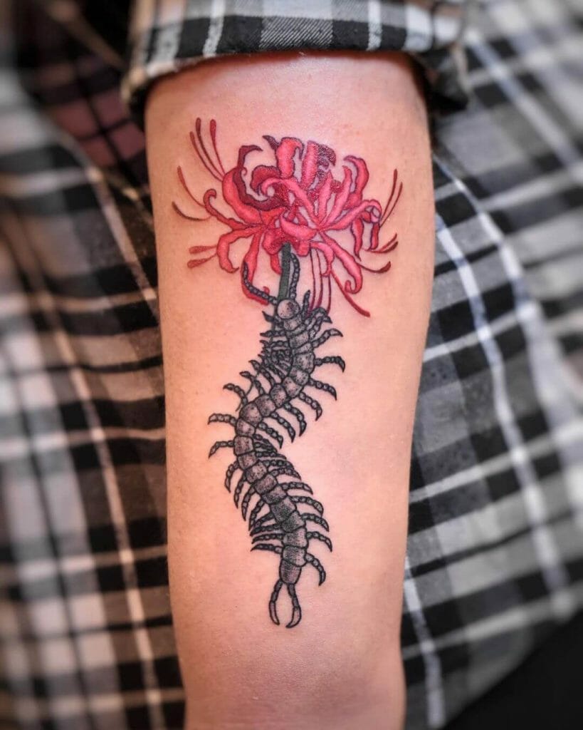 Centipede Red Spider Lily Tattoo Design