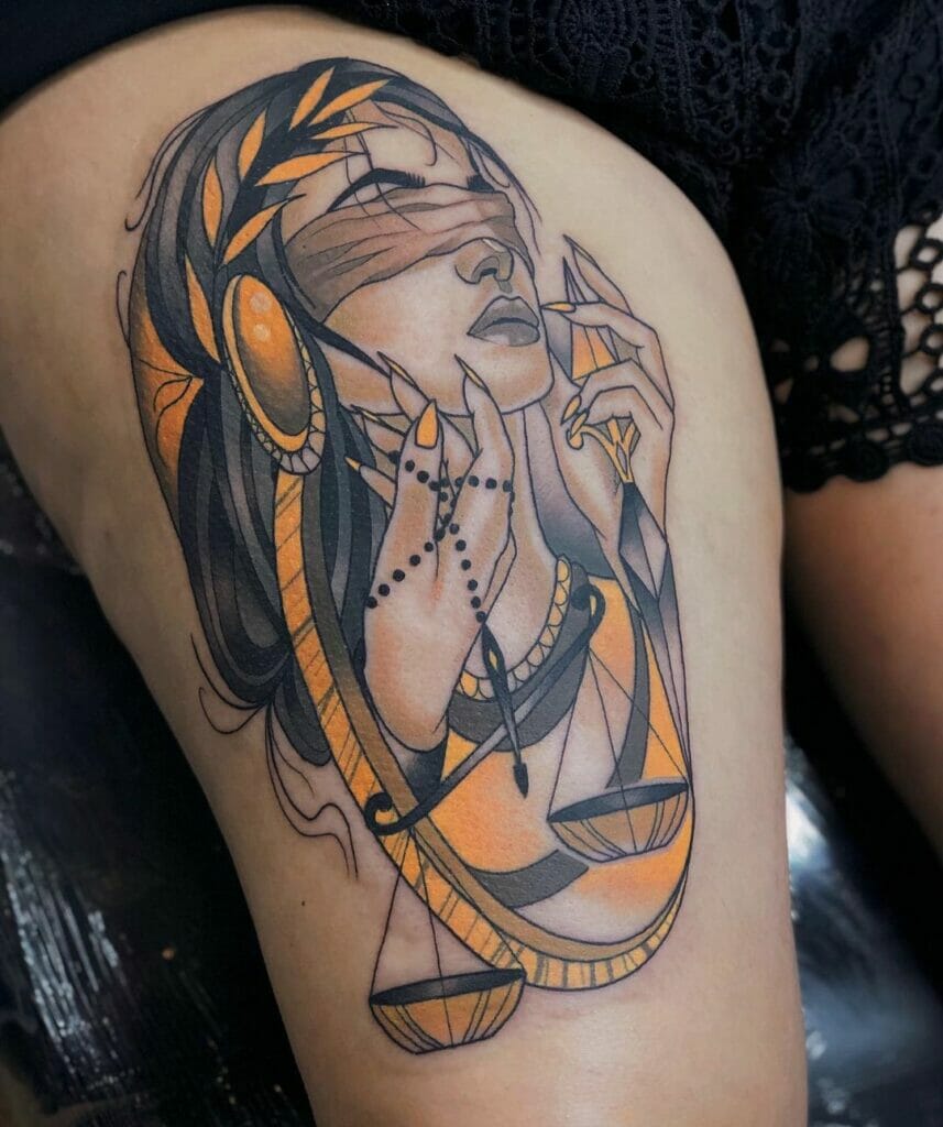 Chic And Modern Lady Justice Tattoo