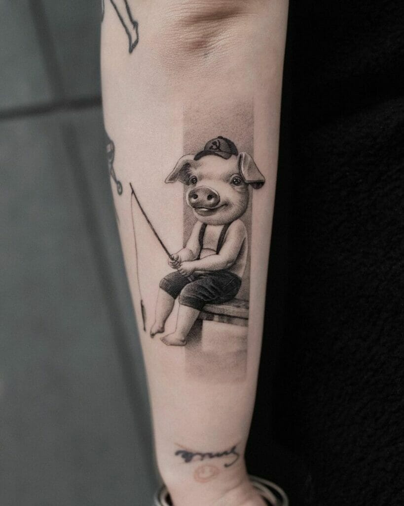 Child With A Pig Face Fishing Tattoo