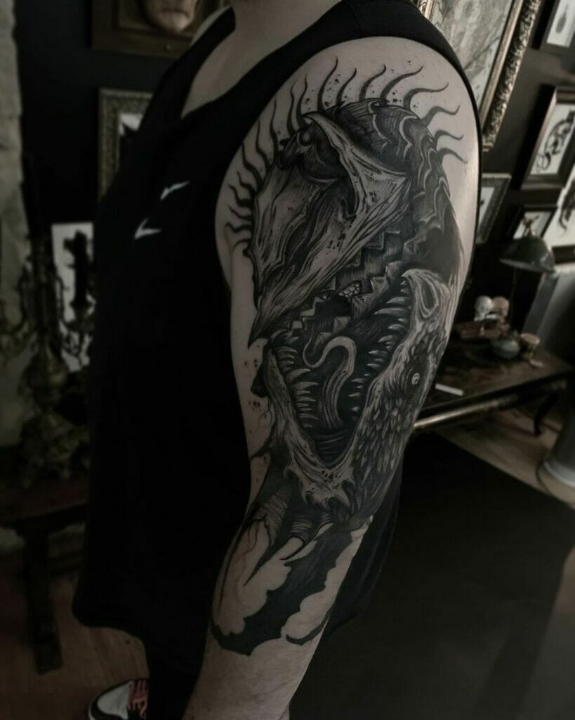 Classic Black And White Sea Monster Tattoo