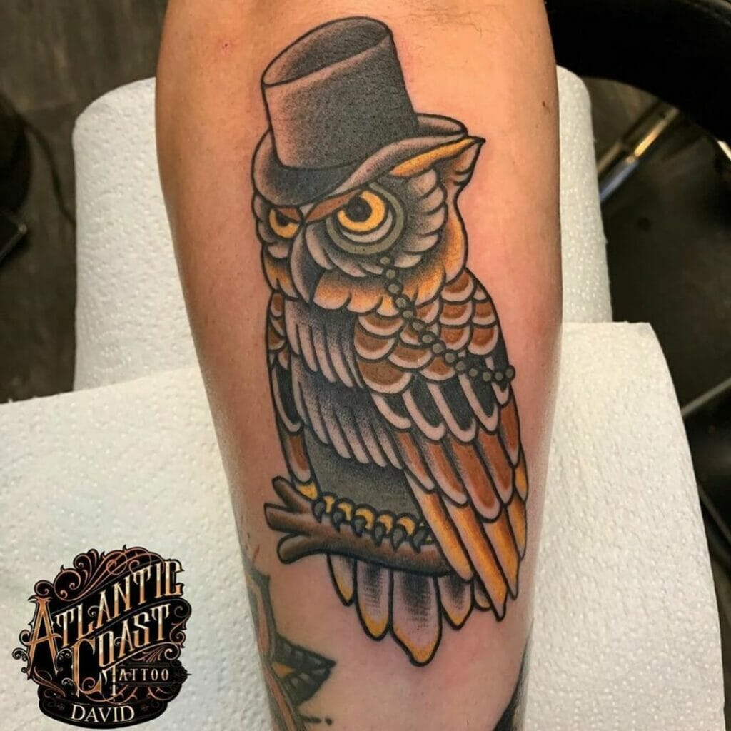 Classic Detective Owl Tattoo