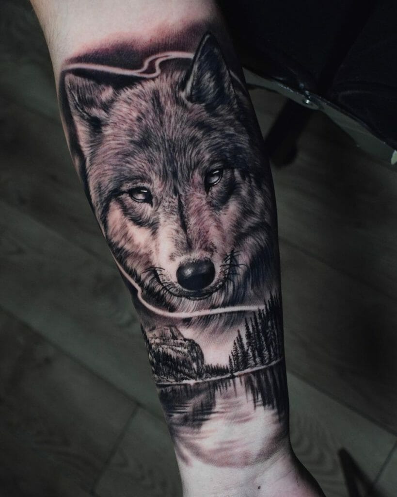 Classic Wolf Tattoo In The Wild
