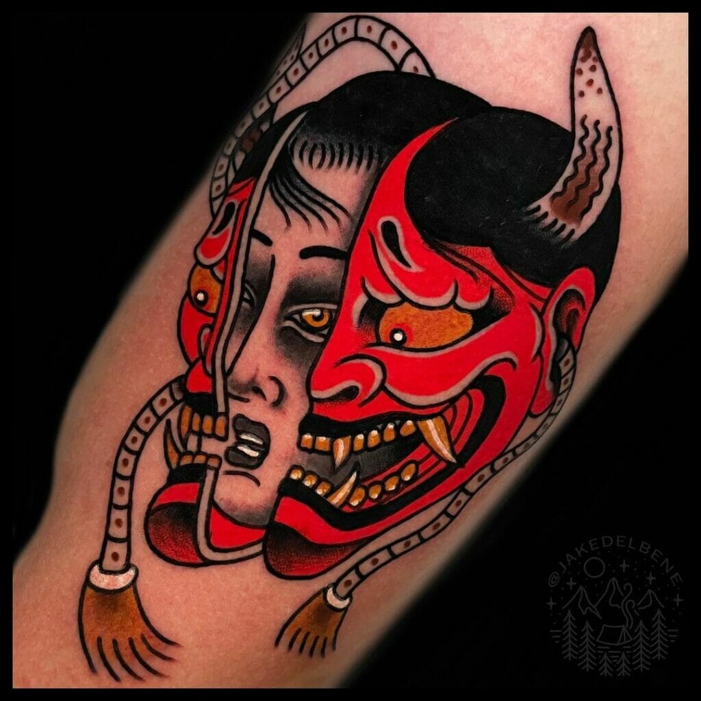 Colored Hannya Mask Tattoos