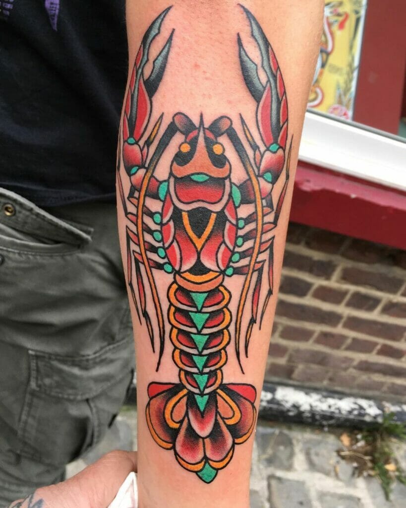 Colorful Lobster Shell Tattoo