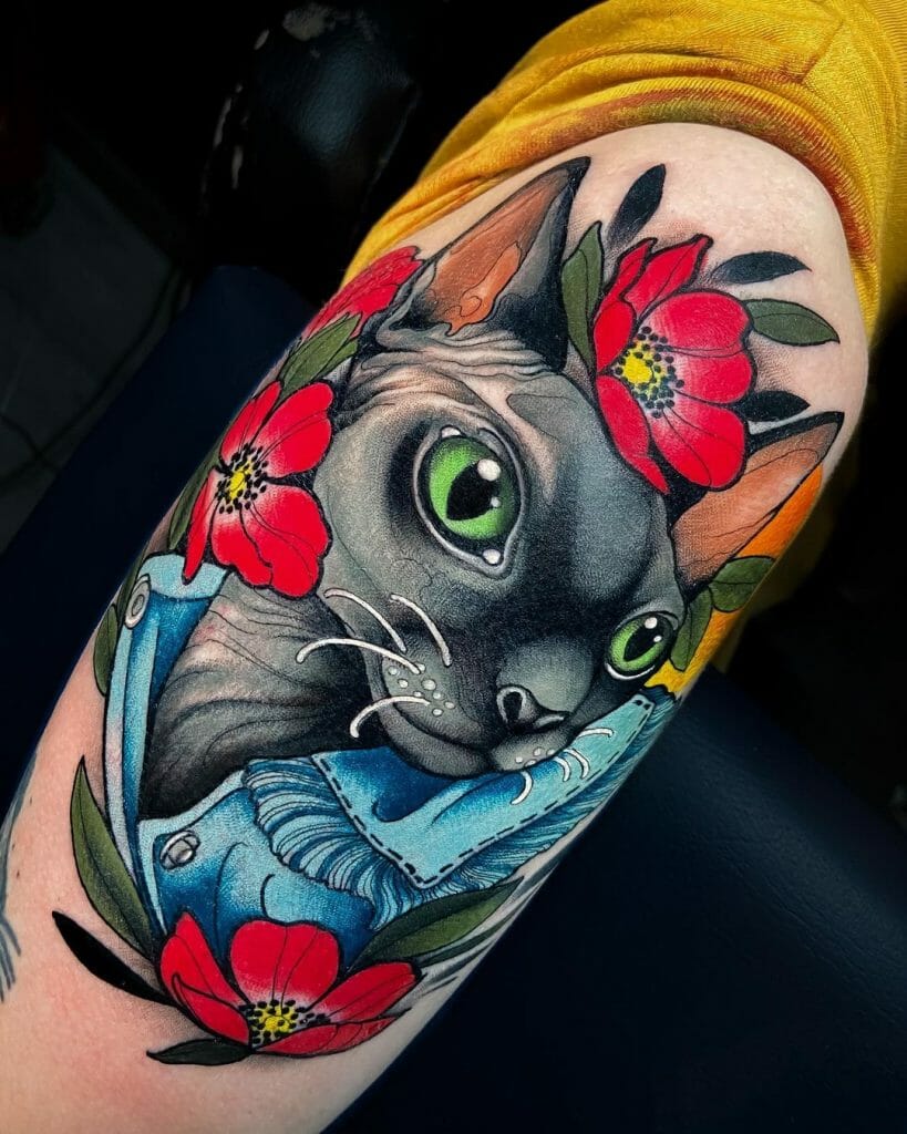 Colorful Sphynx Cat Tattoo