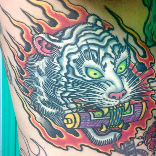 Colorful White Tiger Tattoo