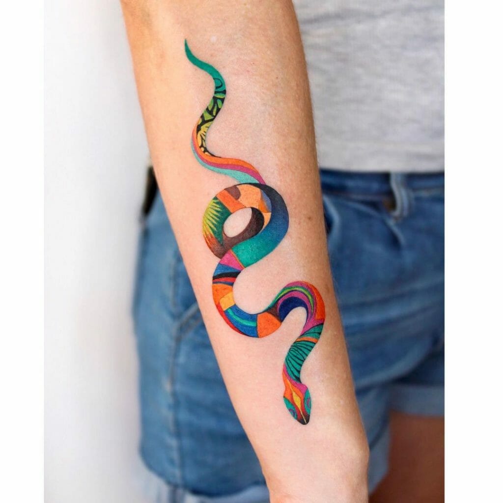 Coloured Snake Tattoo On Arm