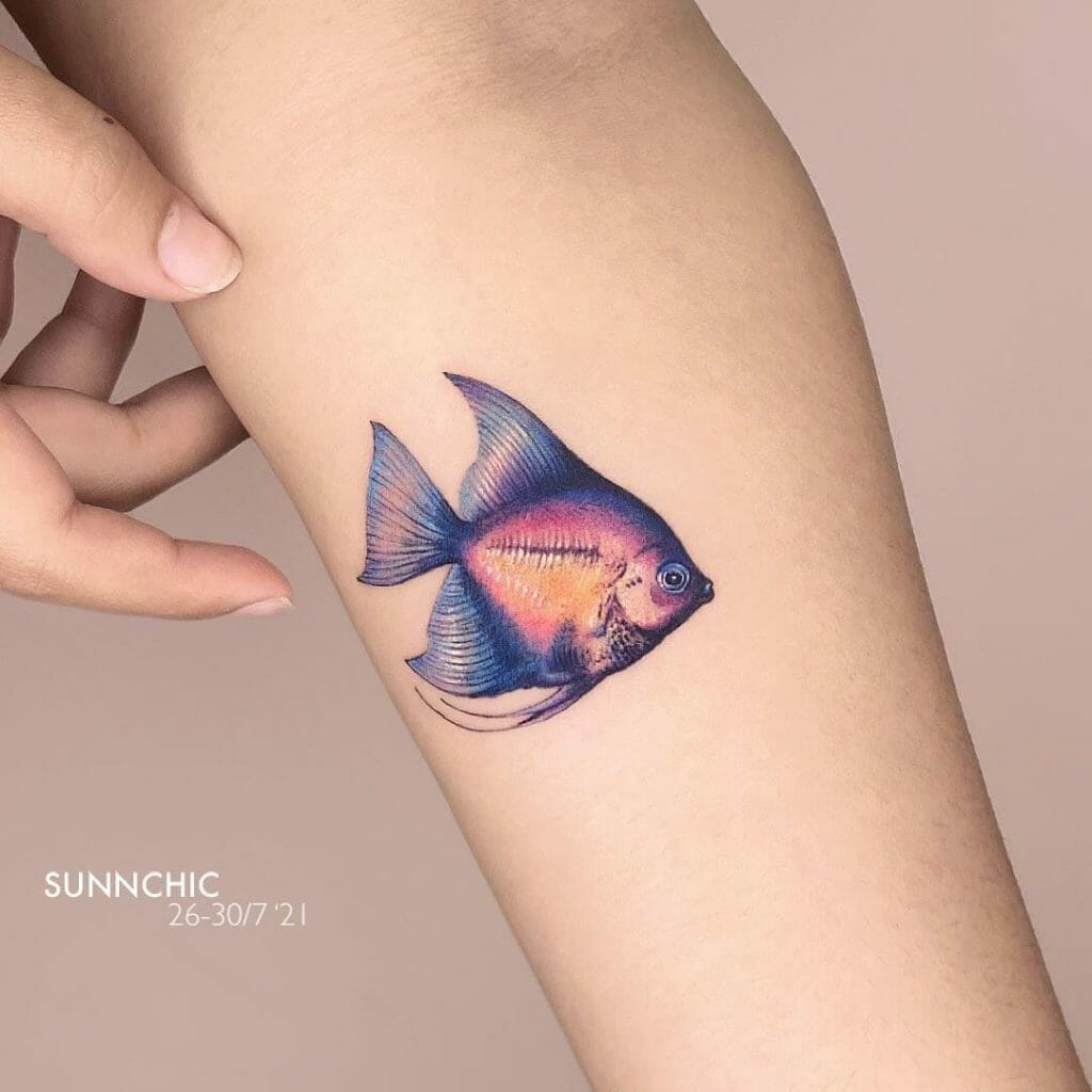 Colourful Angel Fish Tattoo