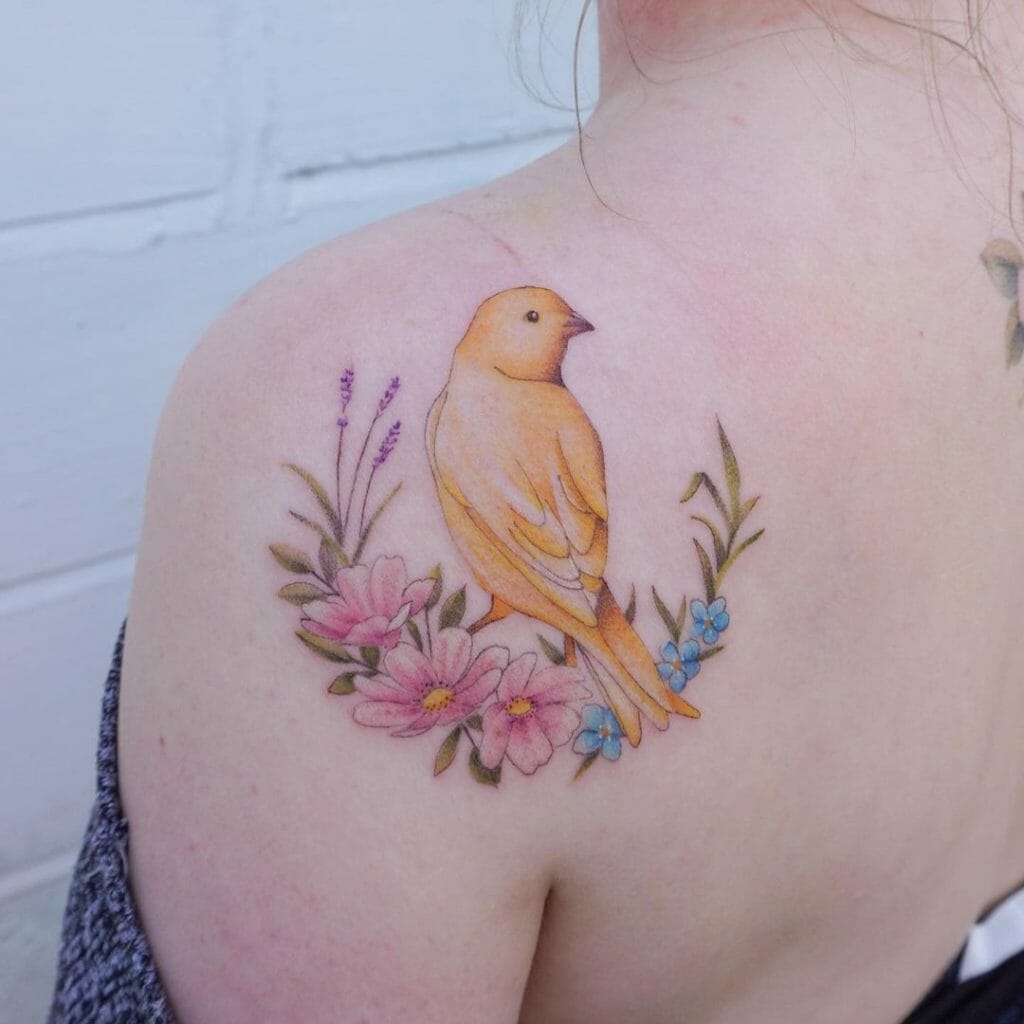 Colourful Canary Yellow Shoulder Tattoo