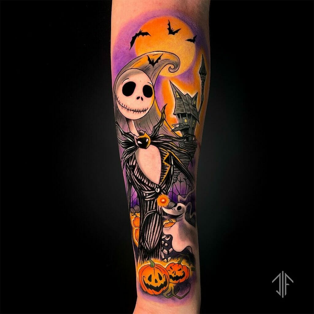 Colourful Jack Skellington Sleeve Tattoo Design
