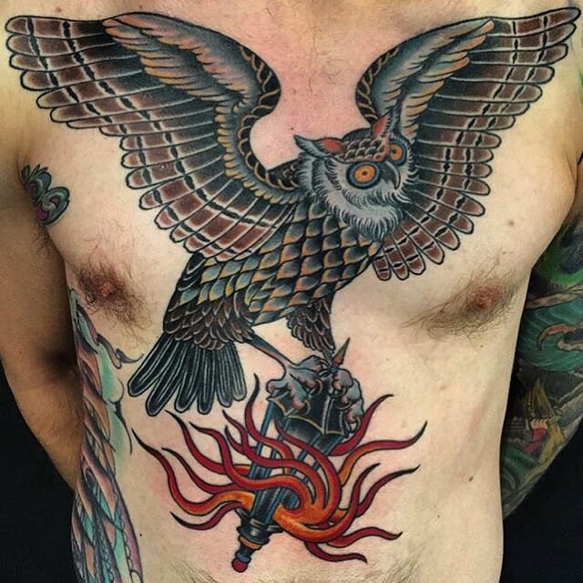 Colourful Owl Tattoo