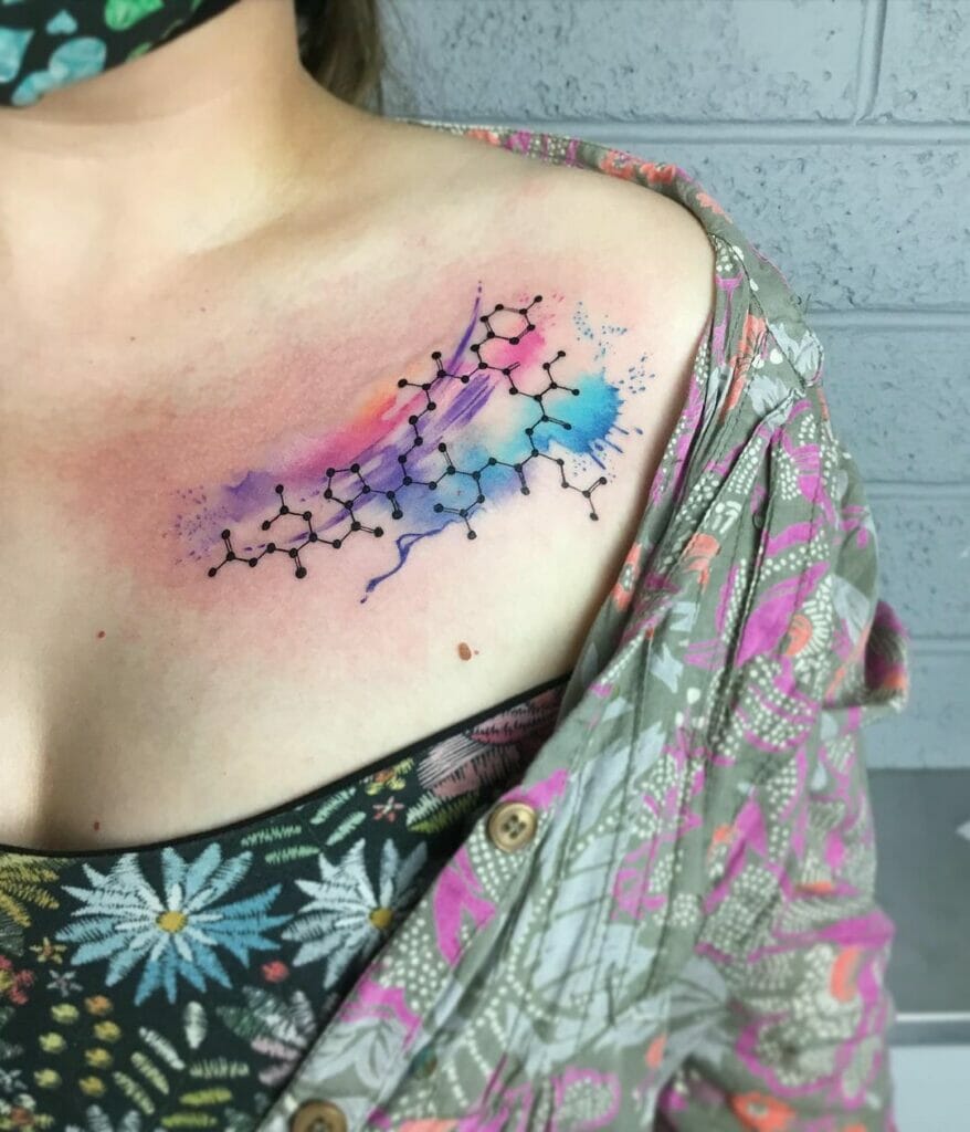 Colourful Oxytocin Molecule Tattoo Design