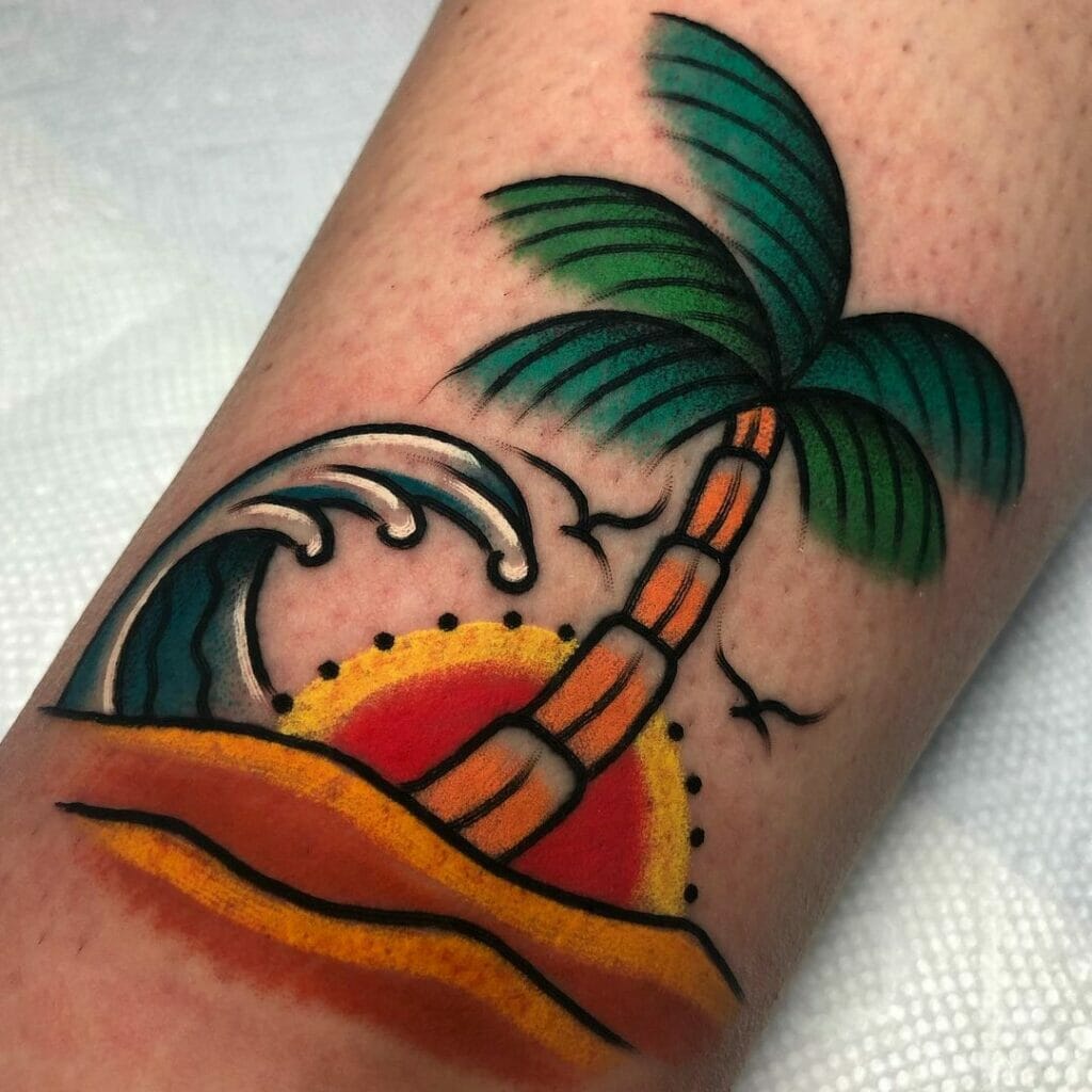 Colourful Palm Tree Sunset Tattoo