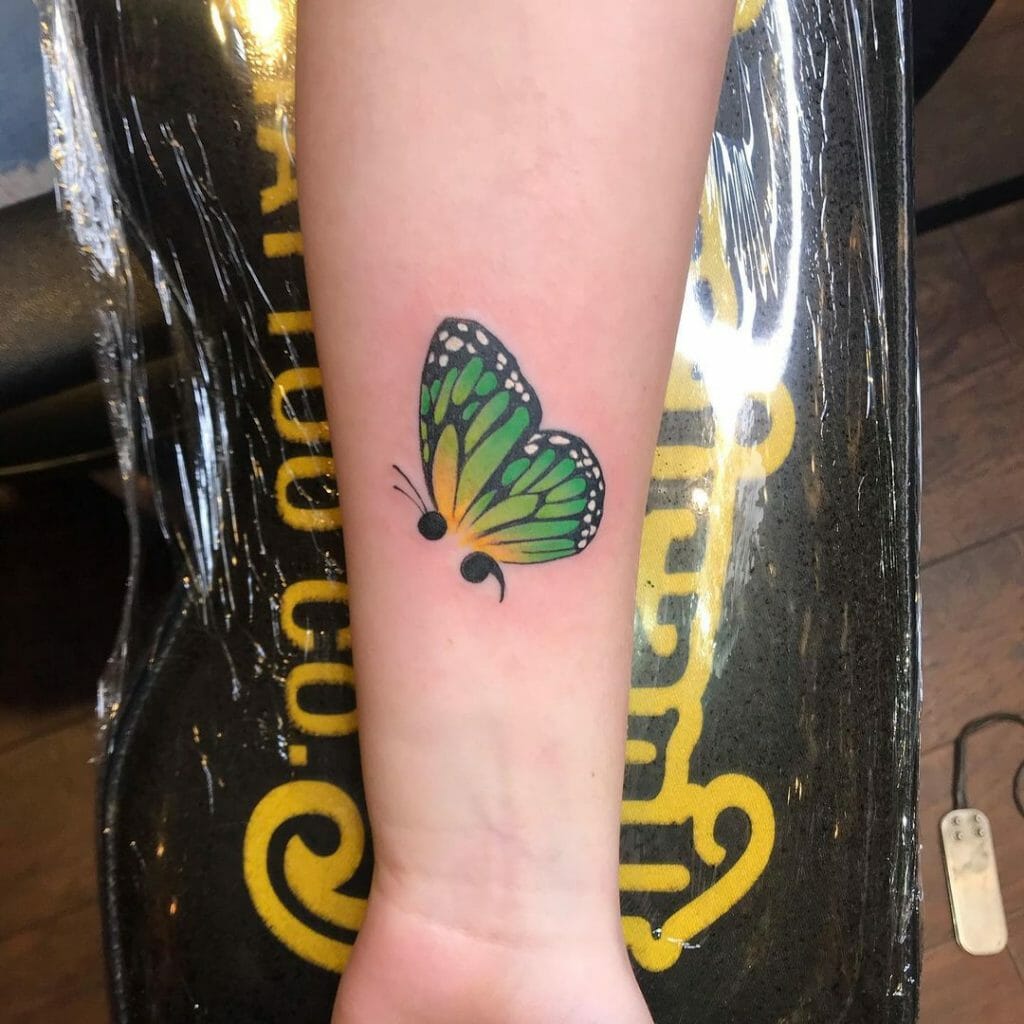 Colourful Semicolon Butterfly Tattoo Idea