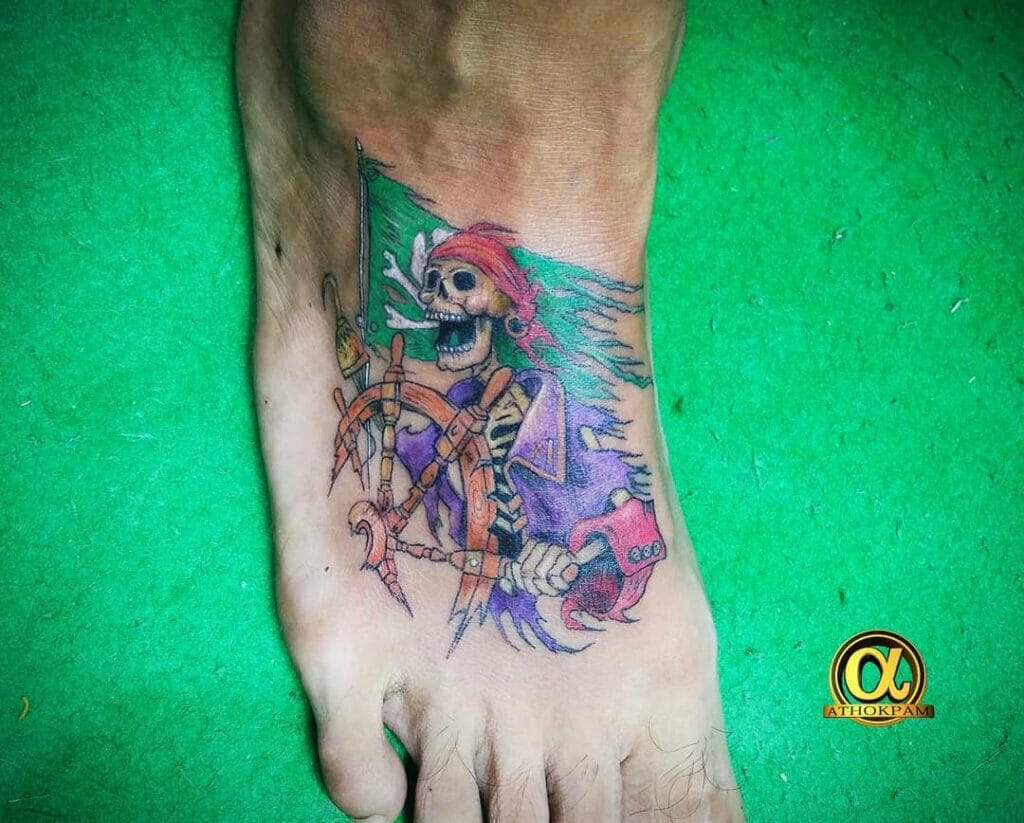 Colourful Skull In Action Tattoo