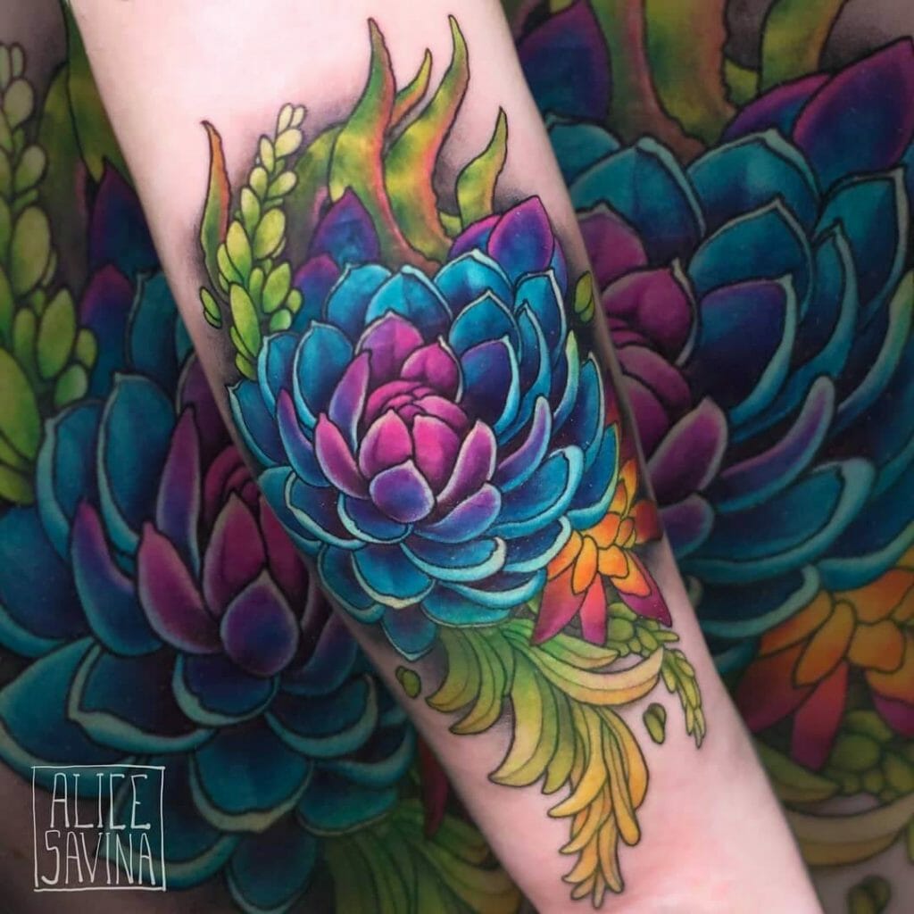Colourful Succulent Tattoo
