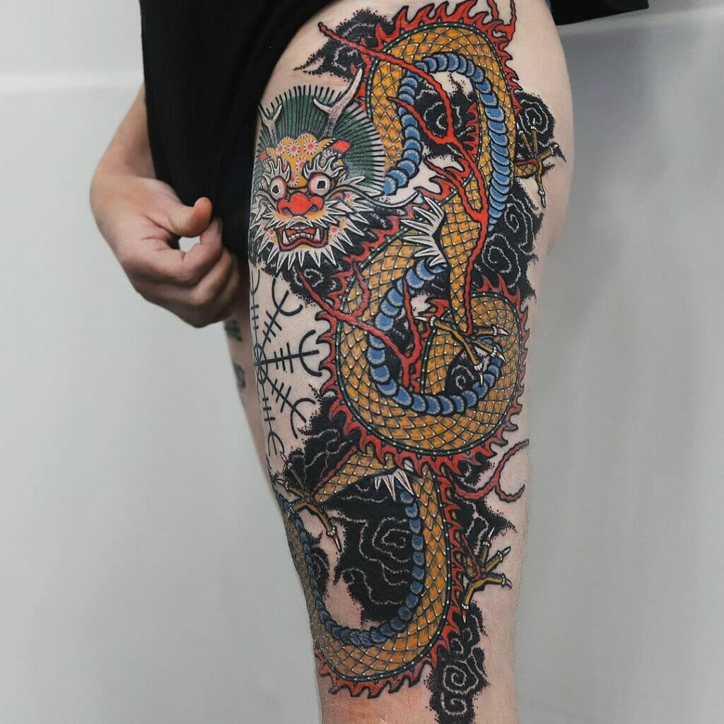Colourful Traditional Japanese Dragon Tattoos