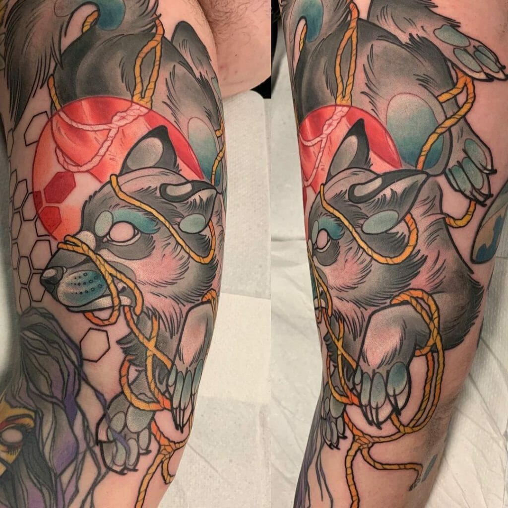 Colourful Wolf Baby Tattoo