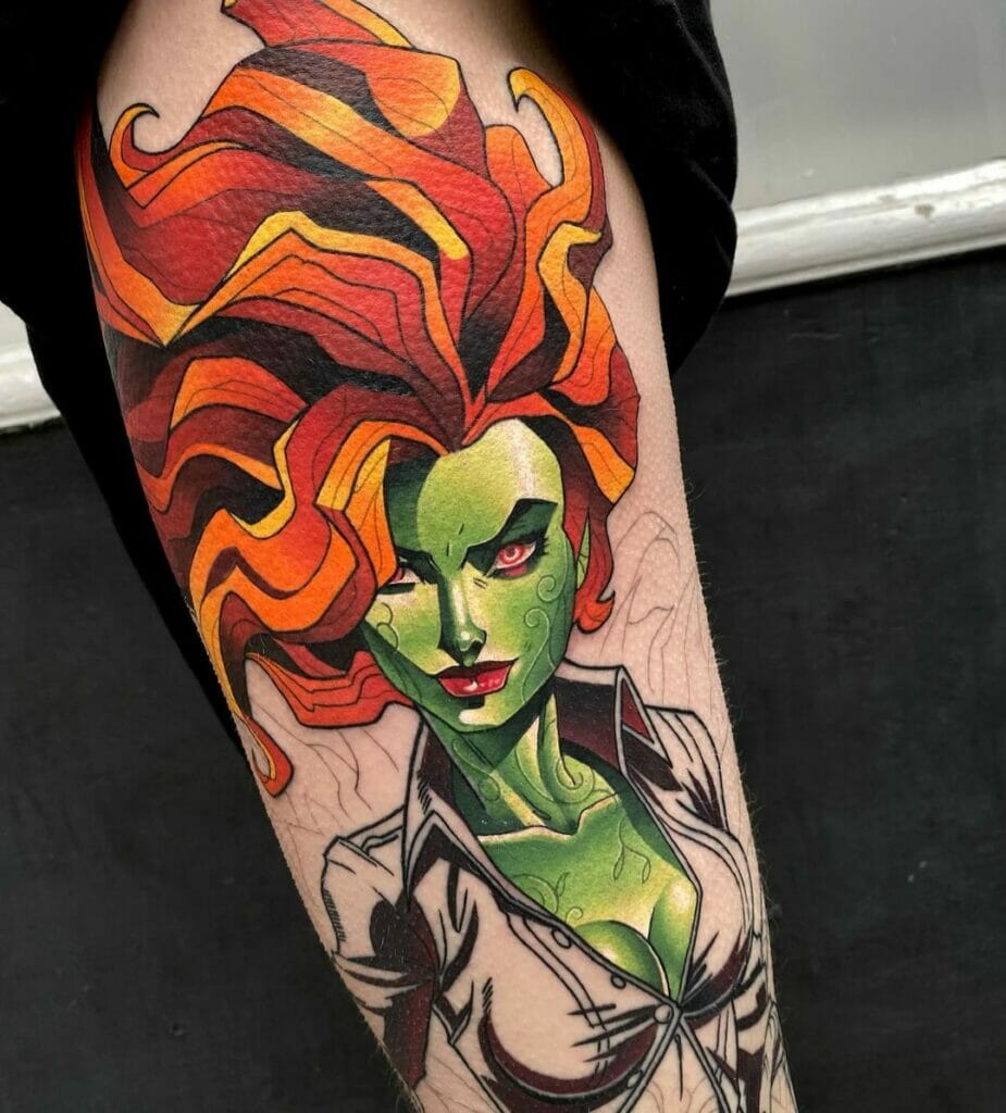 Comic Style Designed Poison Ivy Tattoo