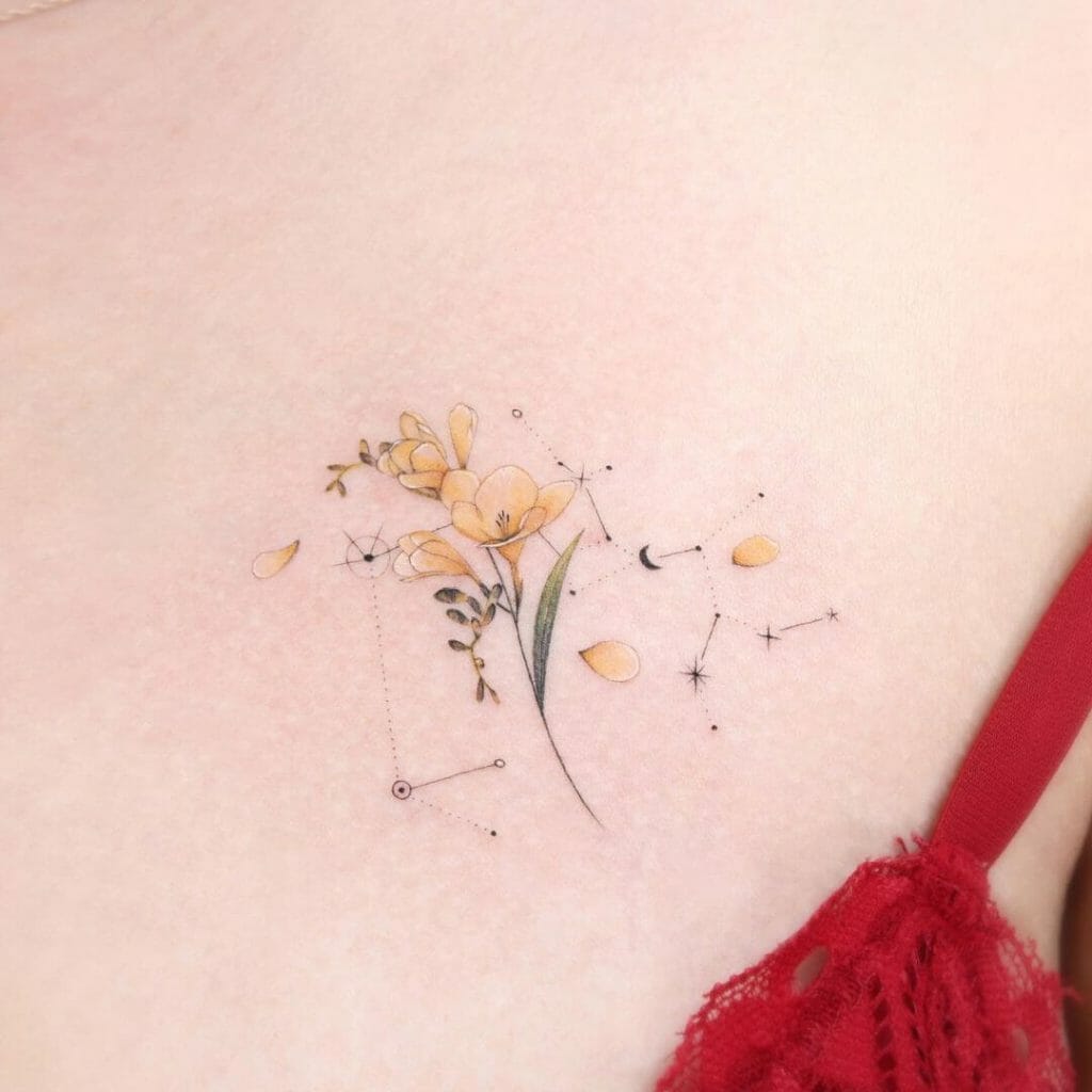 Constellation Sagittarius Tattoo With Flowers