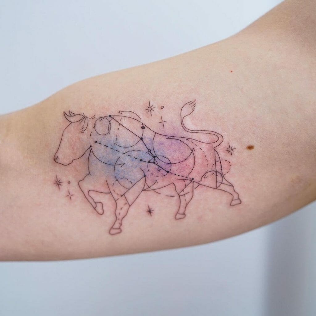 Constellation Tattoo x Taurus Bull Line-Art Tattoo