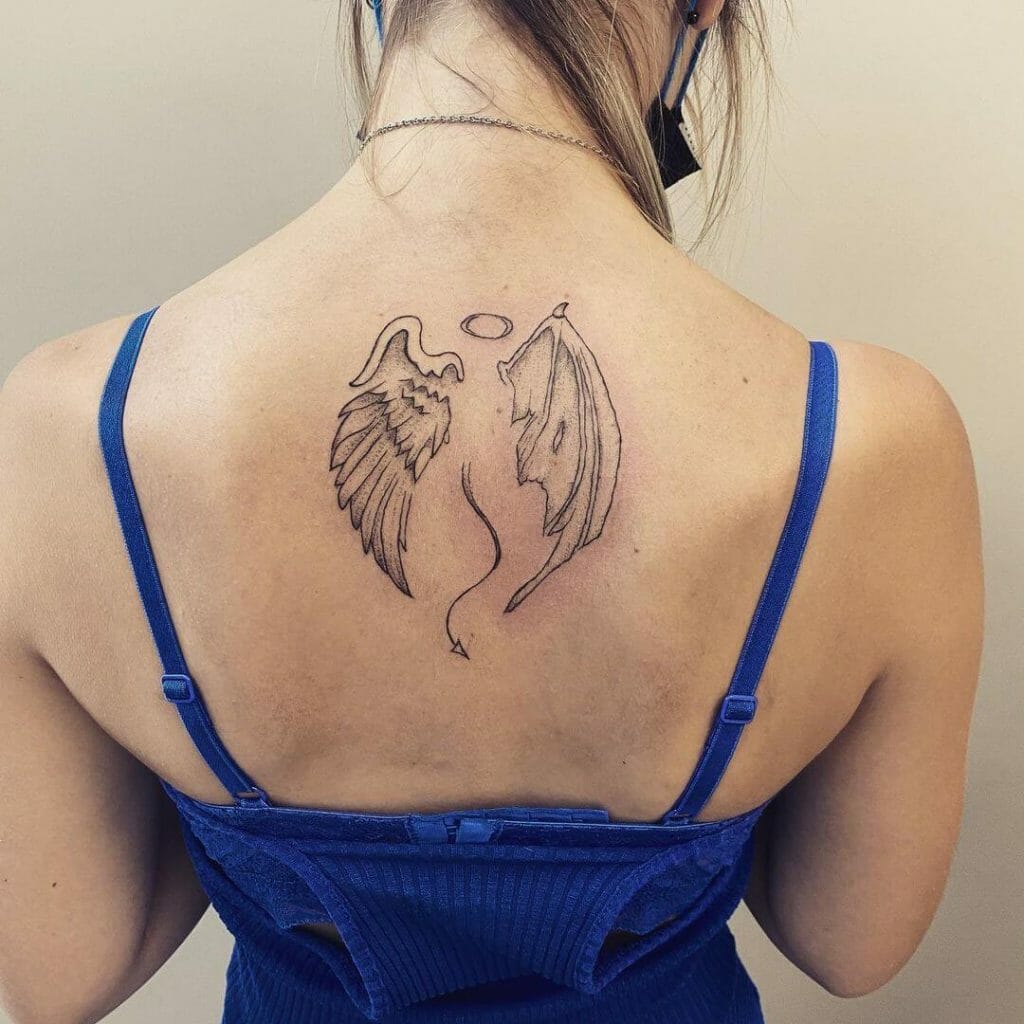 Contrasting Angel Devil Tattoos Design For Your Back