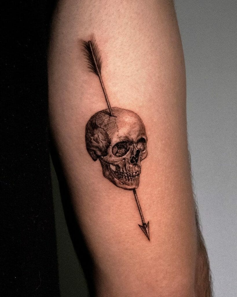 Cool Skull With Arrow Tattoo