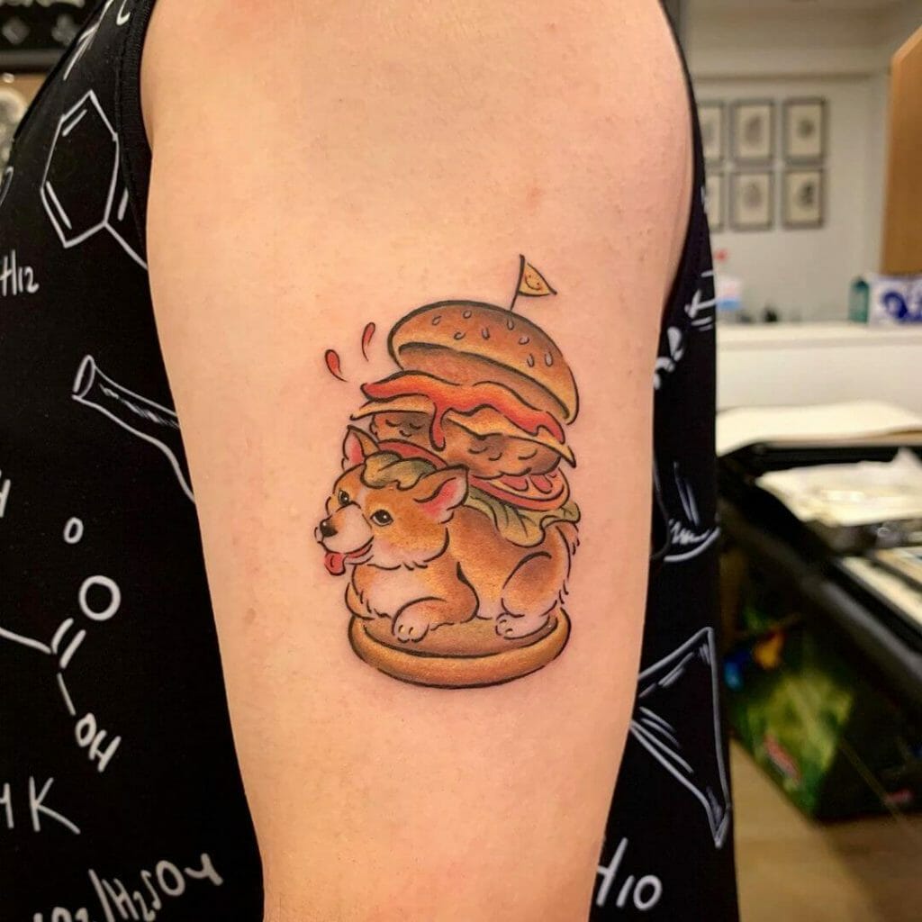 Corgi Tattoo In A Hot 'Dog' Burger