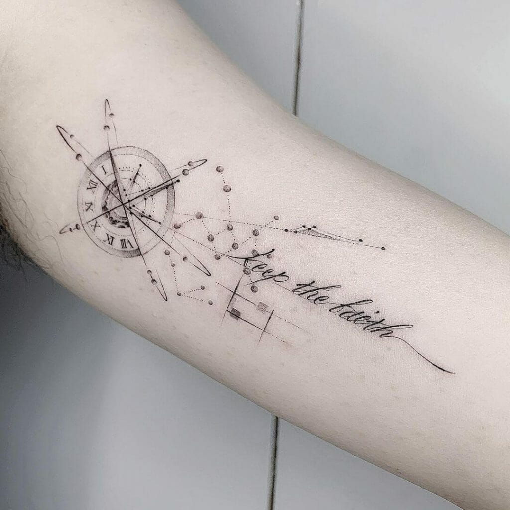 Cosmic Constellation Tattoo Sagittarius With Quotes And Compass