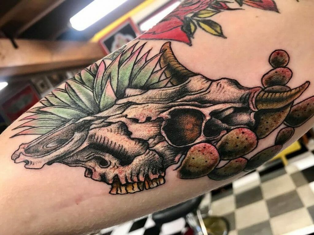Cow Skull Agave Tattoo