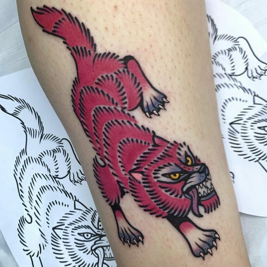 Crimson Traditional Wolf Tattoo