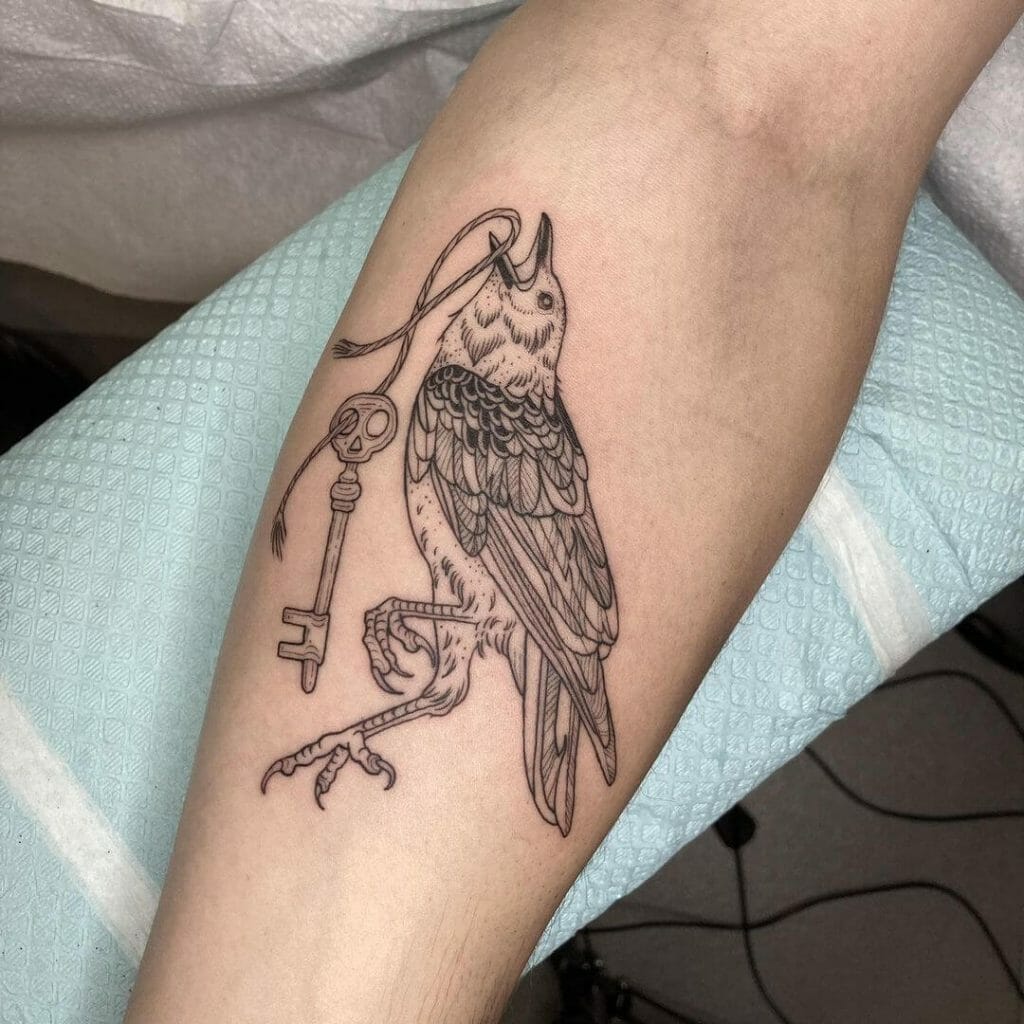 Crow Skeleton Key Tattoo