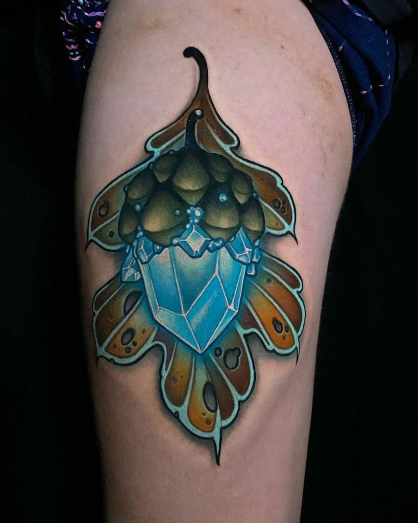 Crystal Acorn Lantern Tattoo Design