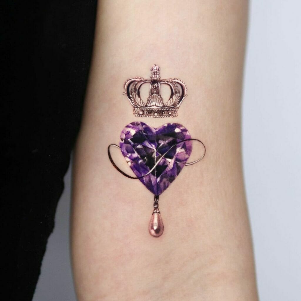 Crystal Heart With Crown X Pearl Arm Tattoo