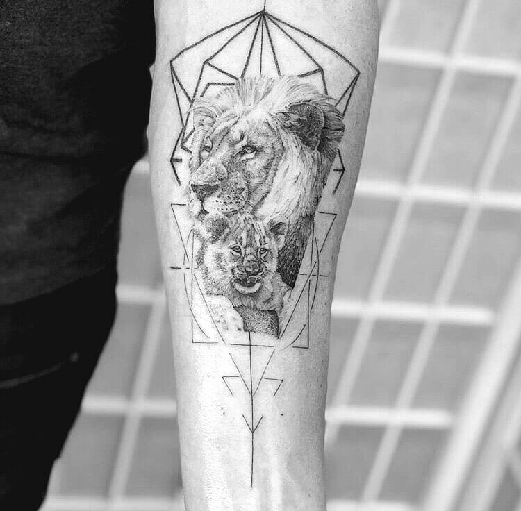 Cub And Lion Hand Tattoo