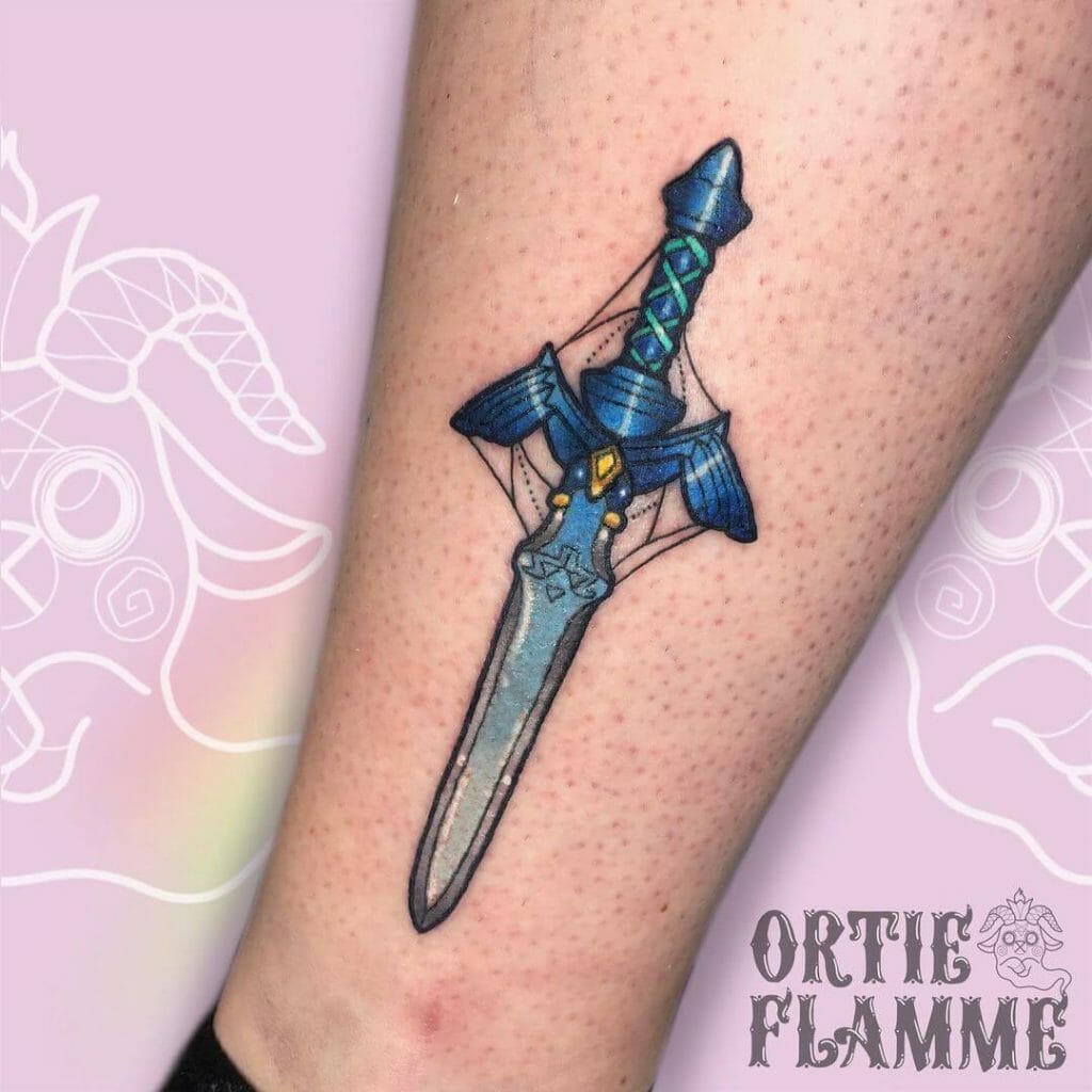 Cute And Colourful Excalibur Leg Tattoo