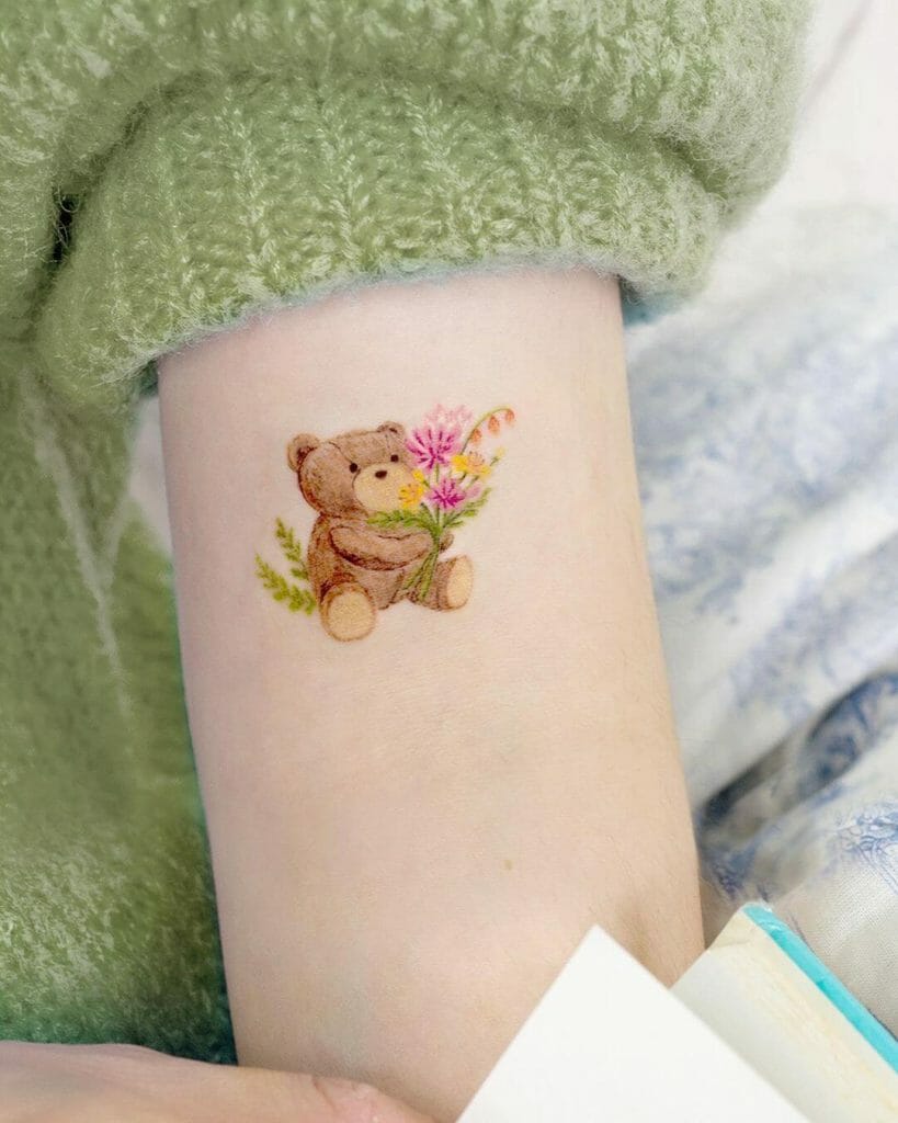 Cute Flower and Teddy Bear Tattoos