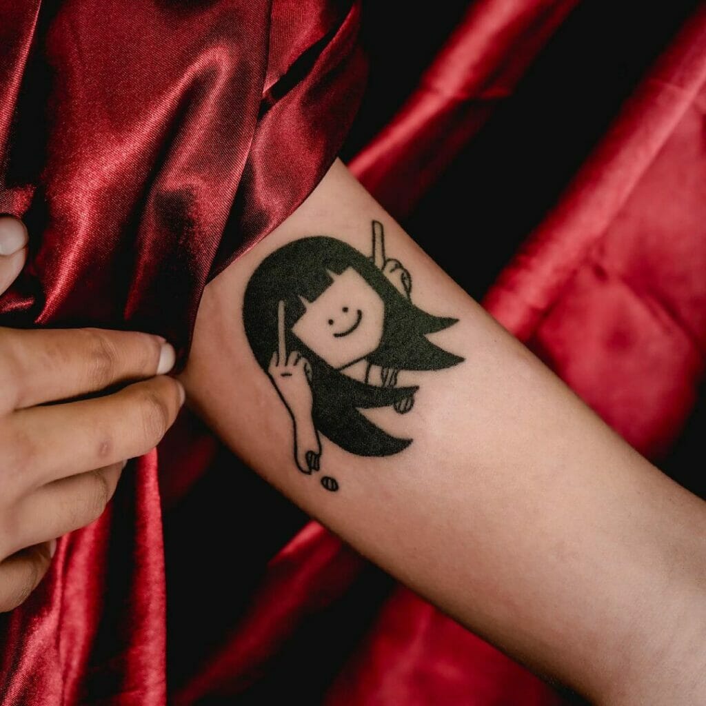 Cute Middle-Finger Arm Tattoo