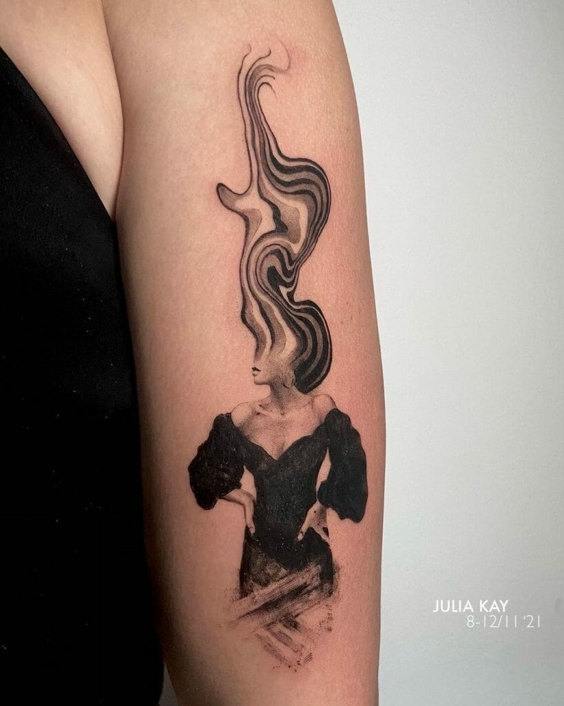 Dark Abstract Women Face Tattoo