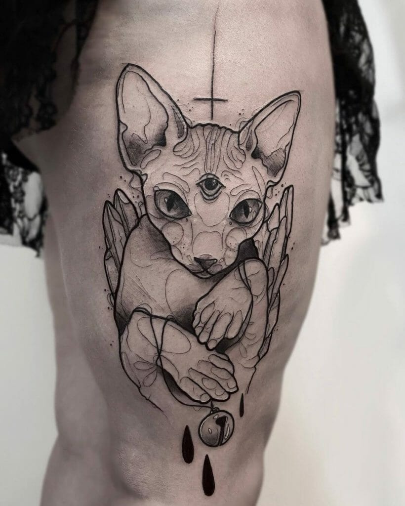 Dark Illustration Sphynx Cat Tattoo
