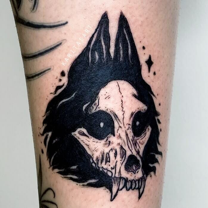 Dark Wolf Skull Tattoo