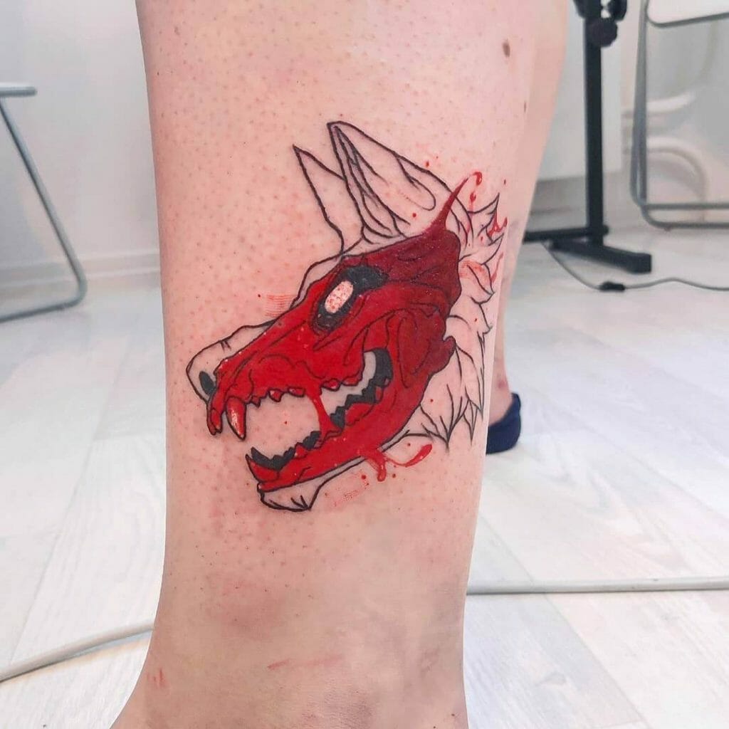 Deadly Red Wolf Skull Tattoo