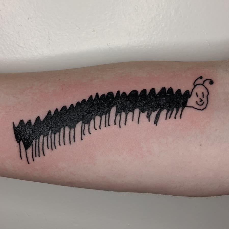 Doodle-themed Caterpillar Tattoo