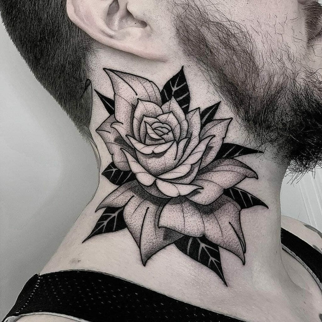 Dot Work Rose Neck Tattoo