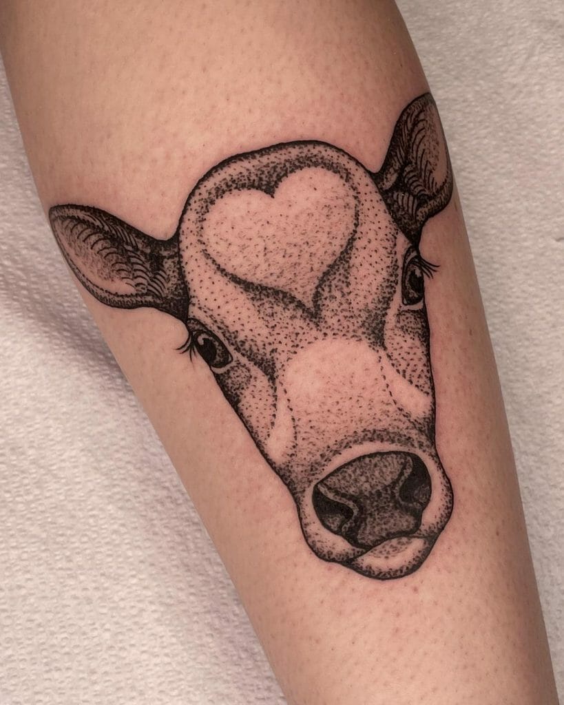 Dotted Blackwork Cow Tattoo