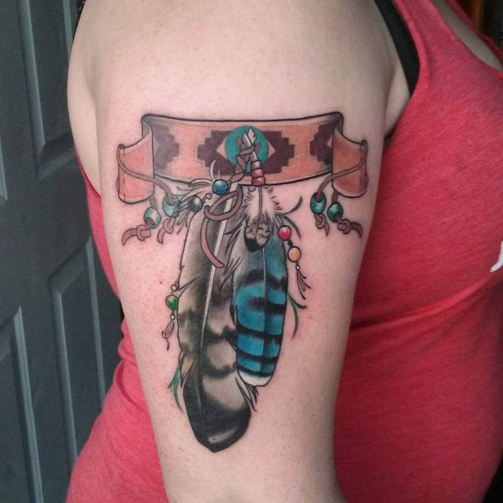 Dream Catcher Blue Jay Feather Tattoo